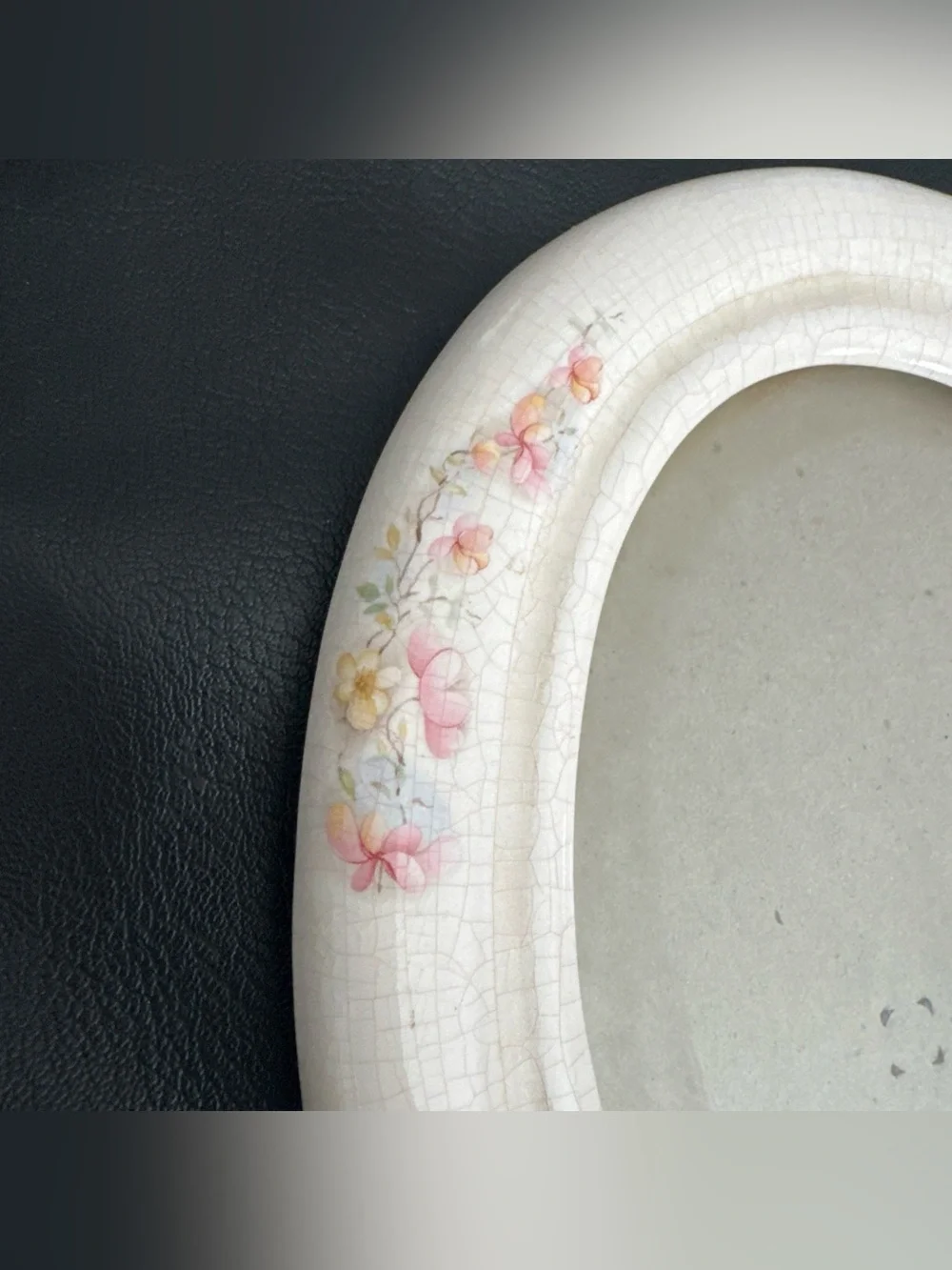 Terragraphics porcelain picture frame, Oval Pink Floral Photo Frame 5x7, 1980s